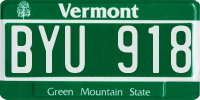 VT license plate BYU918