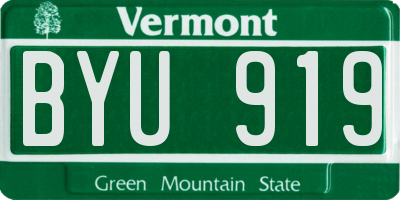 VT license plate BYU919