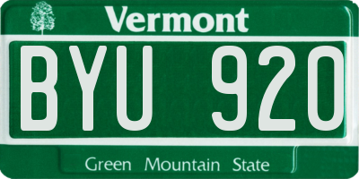 VT license plate BYU920