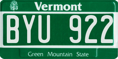 VT license plate BYU922