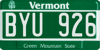 VT license plate BYU926