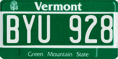 VT license plate BYU928