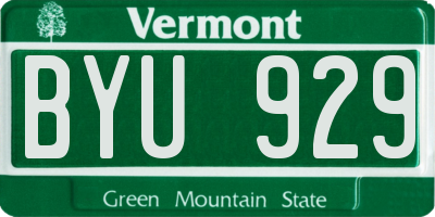 VT license plate BYU929