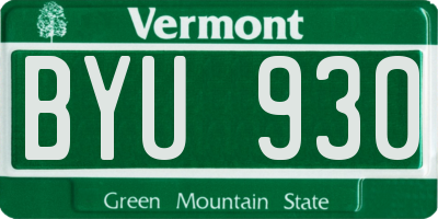 VT license plate BYU930