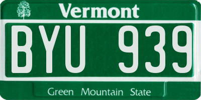 VT license plate BYU939