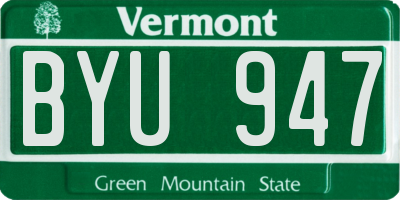 VT license plate BYU947