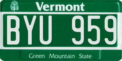 VT license plate BYU959