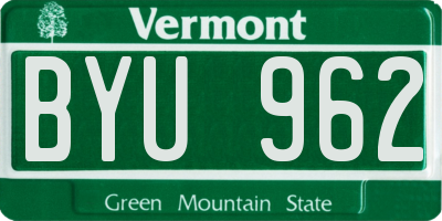 VT license plate BYU962