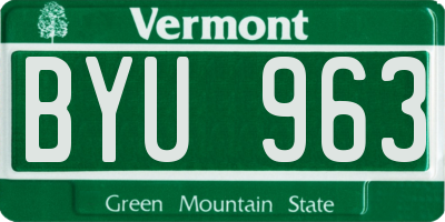 VT license plate BYU963