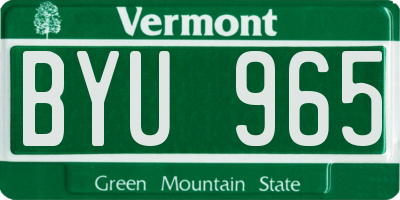 VT license plate BYU965