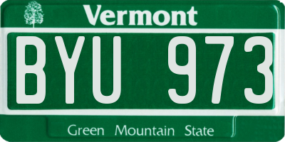 VT license plate BYU973