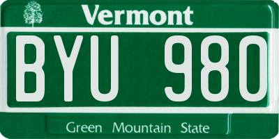 VT license plate BYU980