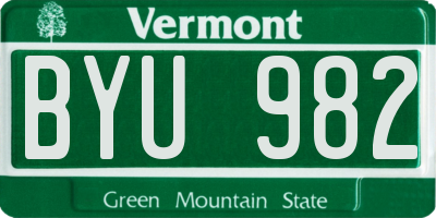 VT license plate BYU982
