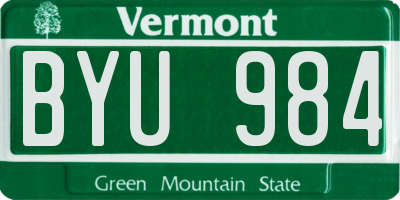 VT license plate BYU984