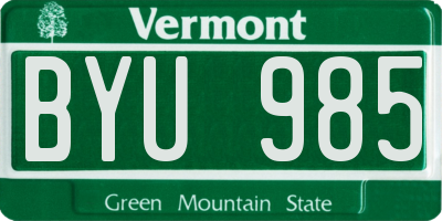 VT license plate BYU985