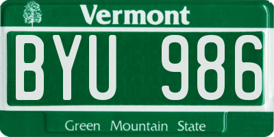 VT license plate BYU986