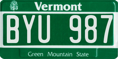 VT license plate BYU987