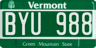 VT license plate BYU988