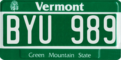 VT license plate BYU989
