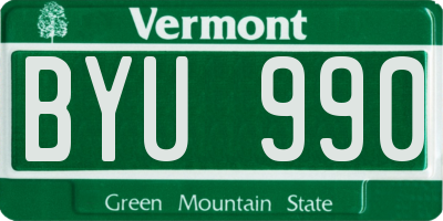 VT license plate BYU990