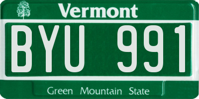 VT license plate BYU991