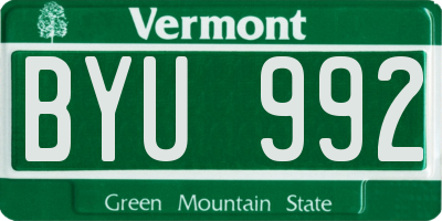 VT license plate BYU992