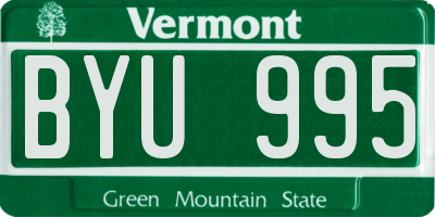 VT license plate BYU995