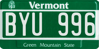 VT license plate BYU996