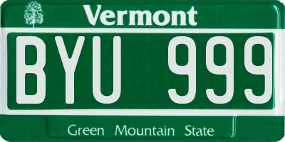 VT license plate BYU999