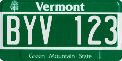 VT license plate BYV123
