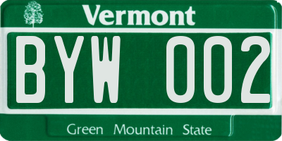 VT license plate BYW002