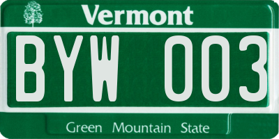 VT license plate BYW003