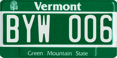 VT license plate BYW006