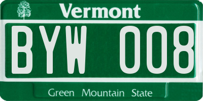 VT license plate BYW008