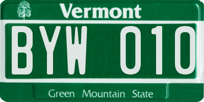 VT license plate BYW010