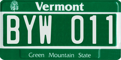 VT license plate BYW011