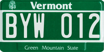 VT license plate BYW012