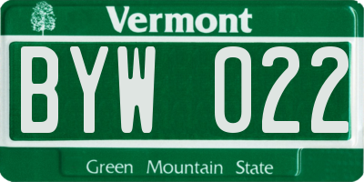 VT license plate BYW022