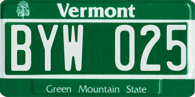 VT license plate BYW025
