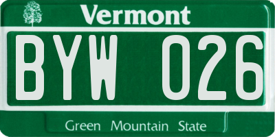 VT license plate BYW026