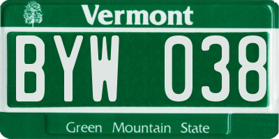 VT license plate BYW038