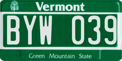 VT license plate BYW039
