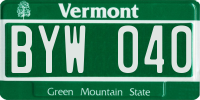 VT license plate BYW040