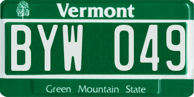 VT license plate BYW049
