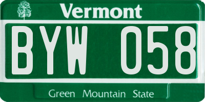 VT license plate BYW058