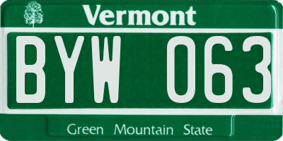 VT license plate BYW063
