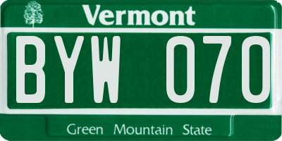 VT license plate BYW070