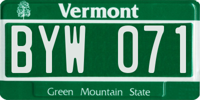 VT license plate BYW071