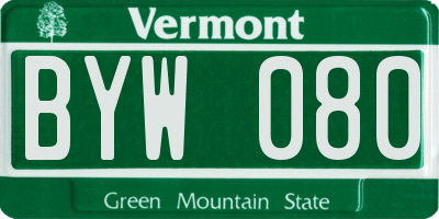 VT license plate BYW080