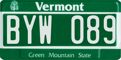 VT license plate BYW089